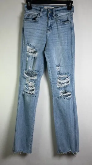 Vervet Flying Monkey Women High Rise Straight Jean Sz 23x29 Distressed Cropped Raw Hem thumbnail 1