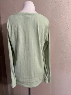 Women's Mint Green Long-Sleeve Henley Top thumbnail 4