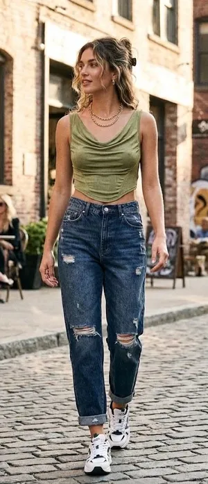 Shein Olive Green Draped Cowl Neck Crop Top thumbnail 1
