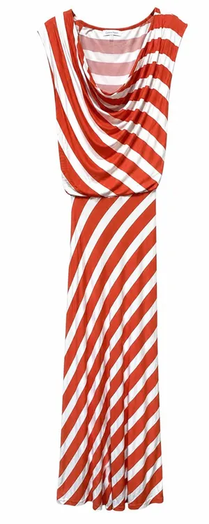 Calvin Klein Orange White Striped Maxi Dress L Cowl Neck Coastal Resort thumbnail 1