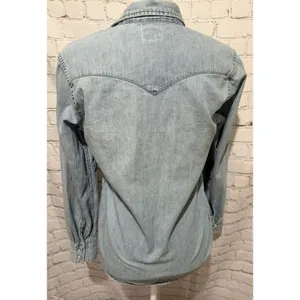 Levi's Denim Western Shirt Pearl Snap Distressed Medium Wash Classic Small thumbnail 5