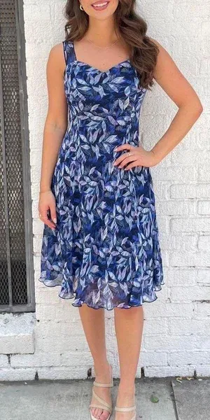 Elegant y2k blue floral dress sz m thumbnail 1