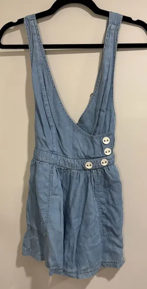 Urban Outfitters Womens Blue Denim Lyocell Romper Wrap Overalls Size XS thumbnail 1