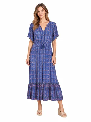 Knox Rose Maxi Dress XXL Blue Floral Tassel Tie Tiered Flutter Sleeve Cottage thumbnail 11