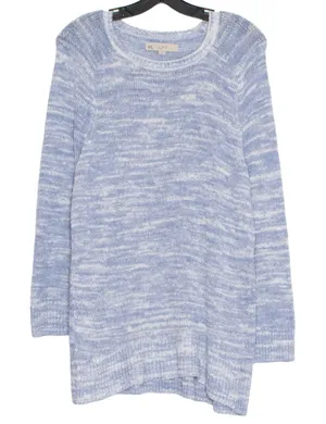Loft‎ Womens Sweater Tunic Long Sleeve Crewneck Beachy Blue White Size XL EH thumbnail 1