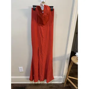 Dress the Population Fernanda Maxi Dress Strapless V Neck‎ Gown Poppy Orange L thumbnail 5