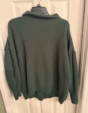 aerie Forest Green Chunky Knit Cowl Sweater thumbnail 1