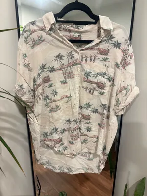 Aerie Hawaiian Button Oversized Down Shirt thumbnail 1