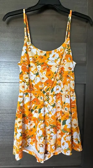 Orange Floral Romper size small thumbnail 1