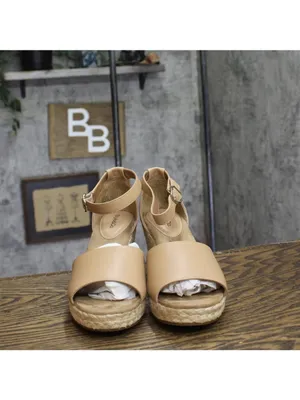 NWT Style & Co. Seleene Faux Leather Open Toe Wedge Sandals Beige Brown 9M thumbnail 4