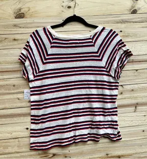 Madewell Striped Puff Sleeve T-Shirt White and Red thumbnail 2