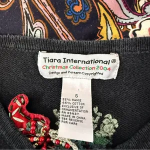 Vintage Tiara Holiday Christmas Zip Up Sweater Cardigan Ugly Sweater Holiday S thumbnail 6