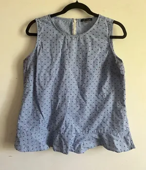 Tommy Hilfiger Blue 100% Cotton Gingham Plaid Embroidered Top Large Coastal thumbnail 1