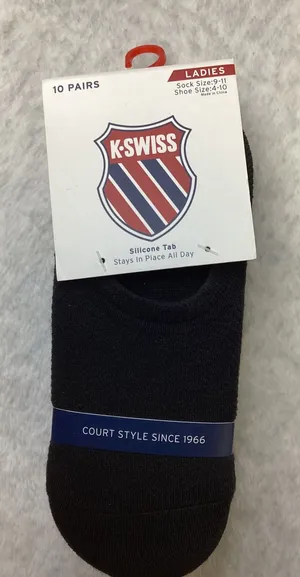 K-Swiss‎ Womens 10 Pair No Show size 4-10 Black Silicone Tab Flow Cool KSSKL0020 thumbnail 1