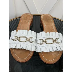 Kate Spade New York Brie Sandals Women’s 8.5 M White Leather Gold Chain Fringe thumbnail 2
