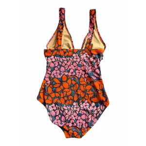 J.Crew Floral Ruched One Piece Swimsuit Pink Orange V Neck Size 8 Beach Resort thumbnail 4