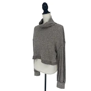 Free People BK Thermal Turtleneck Cropped Top Wine Red White‎ L thumbnail 4