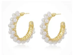 18K Gold Filled Dainty Classic Pearl Hoop Earrings thumbnail 2