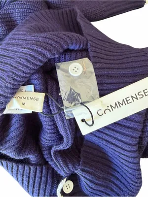 Commense - NWT Tie Neck Button Knit Cardigan Wool Blend Navy White Trim Sz M thumbnail 7