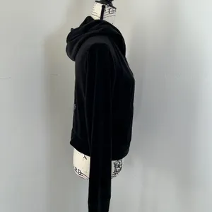 Juicy Couture Y2K Velour Rhinestone Zip Up Hoodie Black J-Pull Small thumbnail 3