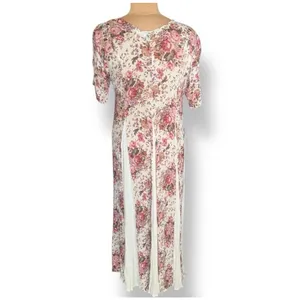 Vintage Floral Rayon Maxi Dress‎ Cream Pink Cottagecore Romantic Boho Medium thumbnail 6