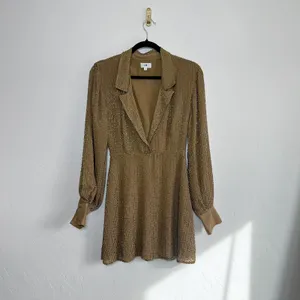 LPA | Beaded 61 V-Neck Mini Dress in Army Taupe Tan‎ size Small thumbnail 3