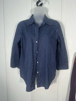 Lauren Ralph Lauren Blue and White Polka Dot Top Size Large EUC thumbnail 3
