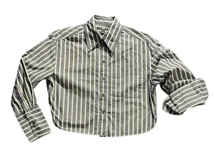 Banana Republic Blue White Striped Cropped Button-Up Shirt XS Cotton Long Sleeve thumbnail 1