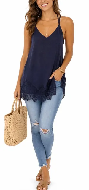 In Bloom by Jonquil Camisole Women Small Purple Lace Trim Racerback Tank Top thumbnail 1