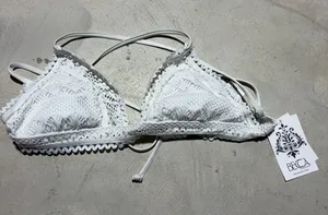 BECCA NWT White Crochet Triangle Bikini Top medium MSRP$126 thumbnail 1