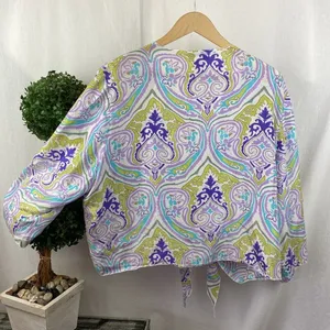 Soft Surroundings 100% Silk White Print Tie Waist 3/4 Sleeve Blouse Top 2X thumbnail 3