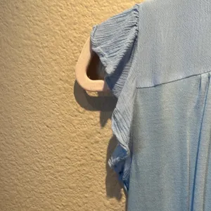 Ann Taylor LOFT Women’s Petite Ruffle Button Mixed Media Top PM Petite Medium thumbnail 7