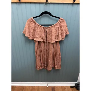 Free People Off The Shoulder Gauze Ruffle top‎ rust Fringe Boho thumbnail 4