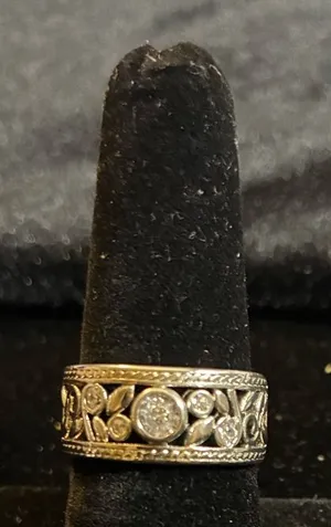 BEAUTIFUL CIGAR BAND CZ SILVER PLATE OPEN WORK RING size 7.5 thumbnail 1