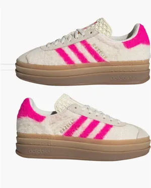 NWT Adidas Gazelle Bold Sneaker Color: Cream White Pink Gold SZ-9.5 Faux Fur thumbnail 1