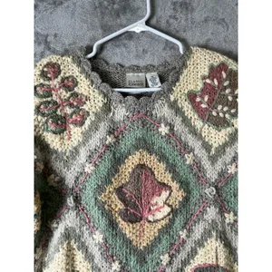 Vintage Ramie Cotton Leaf Knit Sweater Womens Oversized Cottagecore Boho Med New thumbnail 2