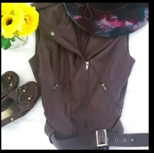 Astr the Label faux suede belted brown moto vest vegan thumbnail 5