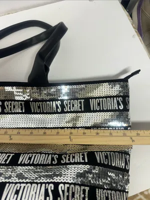 Victoria's Secret Black & Silver Sequin Logo Tote Bag and pouch Set thumbnail 4