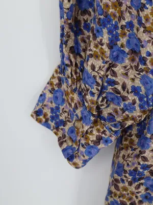 Sézane Bohemia Dress Women’s FR 44 US 12 Blue Floral Silk Blend Mini Cottagecore thumbnail 13