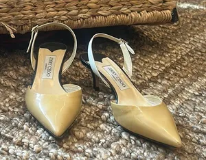 Jimmy Choo Cream Multi-Toned Patent Leather Slingback Heels Size 37.5 thumbnail 1