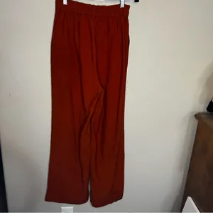 Lulus On Breezy Street Rust Orange High Rise Wide‎ Leg Flowy Linen blend Pants thumbnail 8