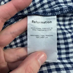 NEW Reformation Noel Gingham Linen Minidress Callah Check Navy White thumbnail 9
