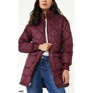 Time and Tru burgundy onion quilted puffer barn jacket size M 8/10 thumbnail 2
