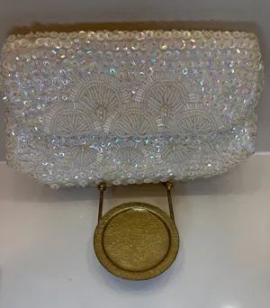 Glamorous White Beaded Sequin Clutch Evening Bag Formal Purse Fine Arts Bag thumbnail 1