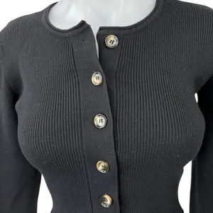 MOD REF Black Ribbed Knit Button Down Cropped Cardigan Sweater Top Size S thumbnail 3