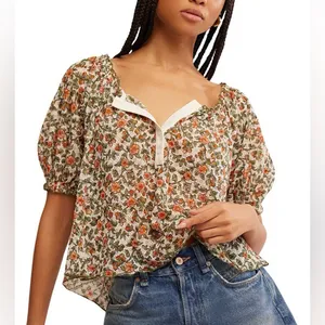 Free People Astra green floral peasant top thumbnail 1