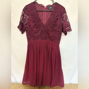 Lulus Angel in Disguise Burgundy Lace Skater Dress Size‎ Large thumbnail 2