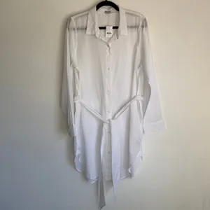 NWT J. Crew Sz L Coverup Shirt‎ Dress White BF771 Vacation 100% Organic Cotton thumbnail 3