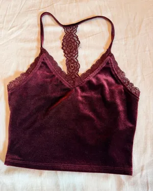 Forever 21 Burgundy Velvet Lace Racerback Cami Crop Top Size XS Y2K thumbnail 1