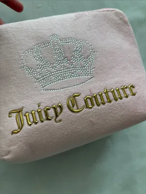 Juicy Couture Pink Velour Rhinestone Crown Cosmetic Pouch Bag thumbnail 5